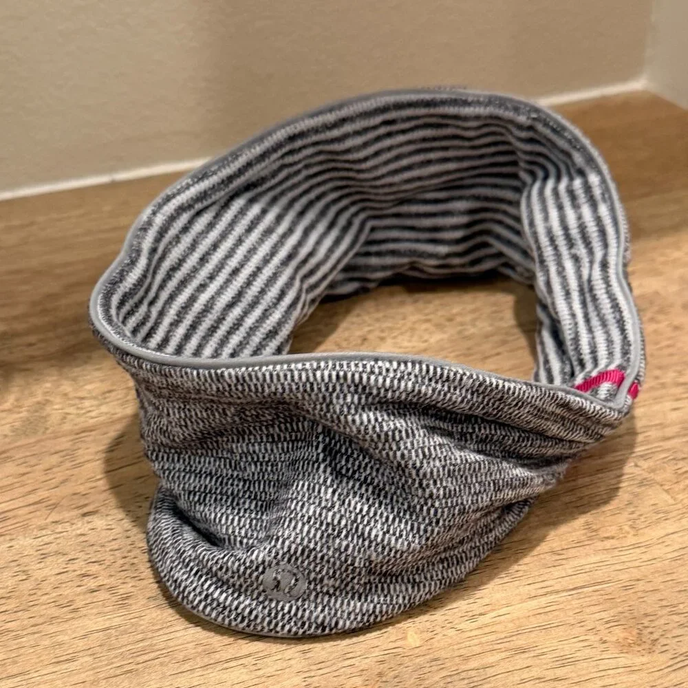 lululemon athletica Gray and Pink Stripe Wide Knit Headband